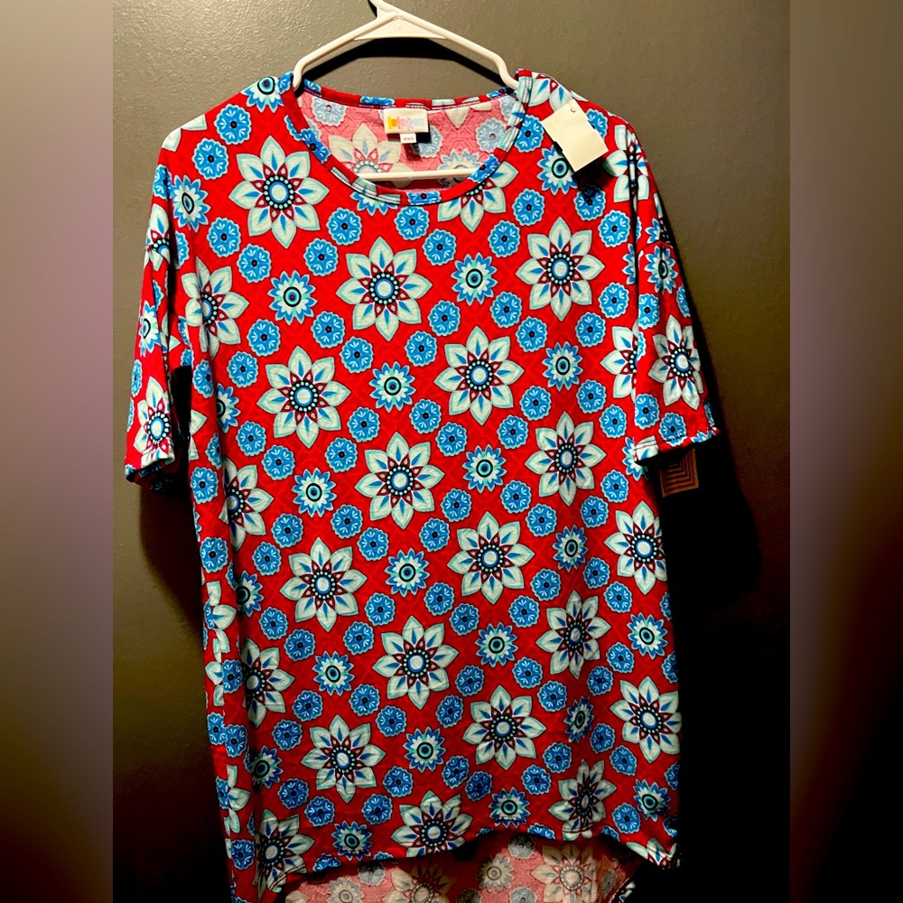 LuLaRoe Irma Tunic XXS red geometric pattern, NWT.